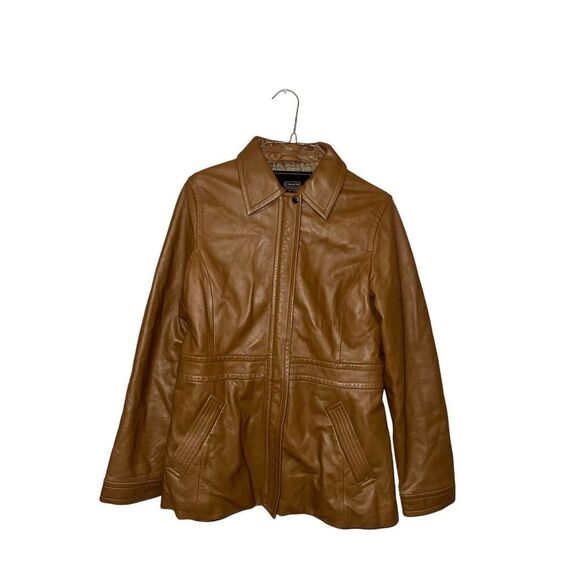 Coach Leather Brown Collared Full Zip Jacket - Size Small - Picture 1 of 5